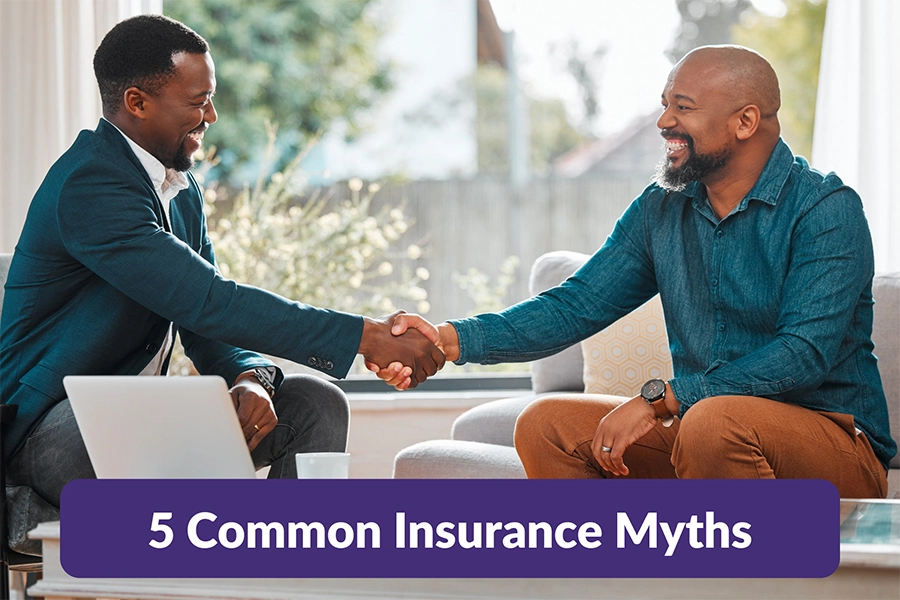 5 Common Insurance Myths Banner Image with Two Males Shaking Hands